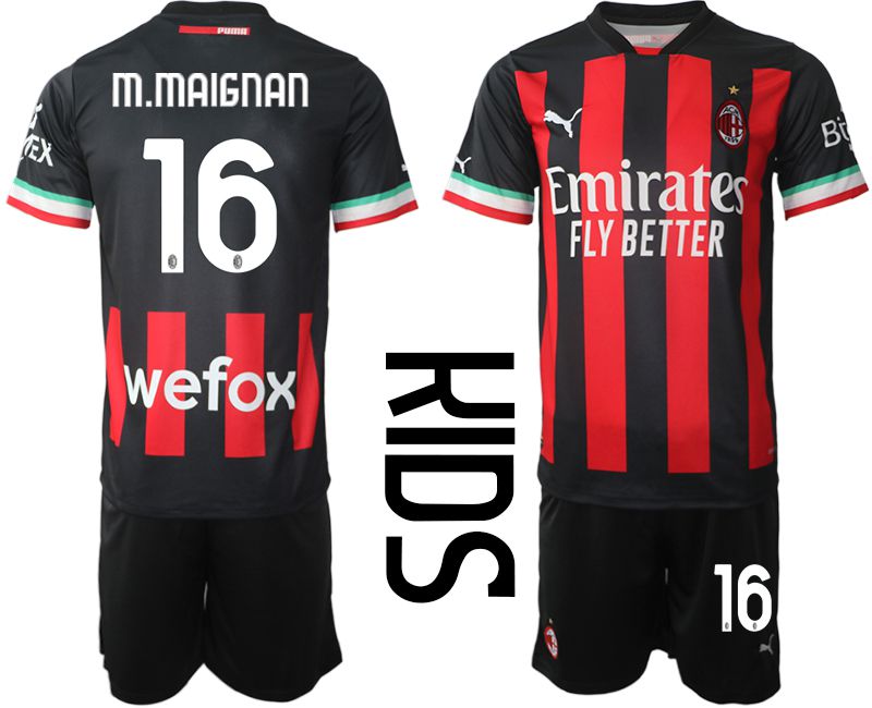 Youth 2022-2023 Club Ac Milan home black #16 Soccer Jersey